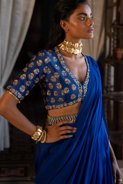 Tatva Blue Pre- Stiched Saree