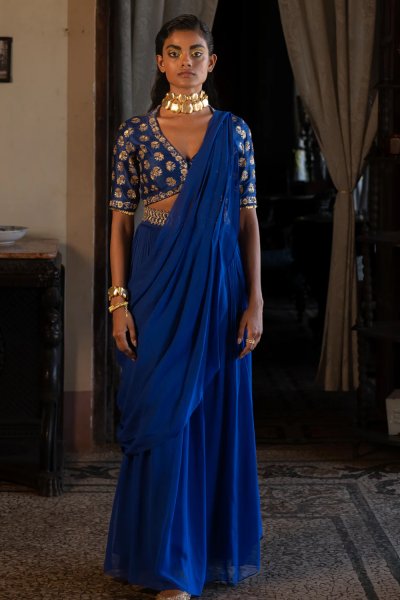 Tatva Blue Pre- Stiched Saree