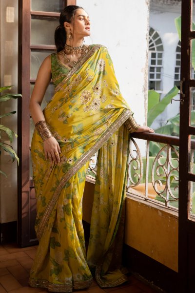 Trisha Yellow Pre-Stiched Saree