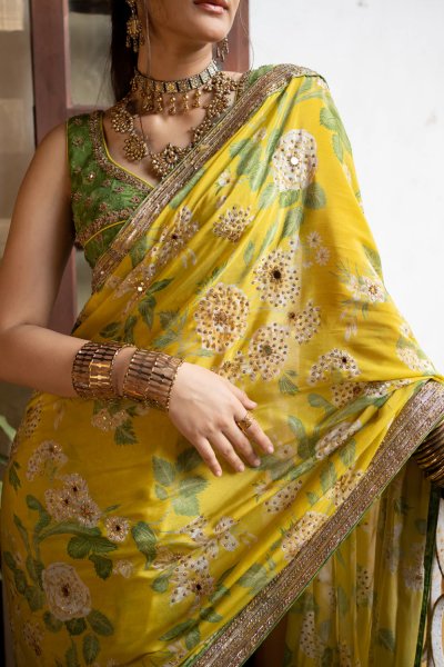 Trisha Yellow Pre-Stiched Saree