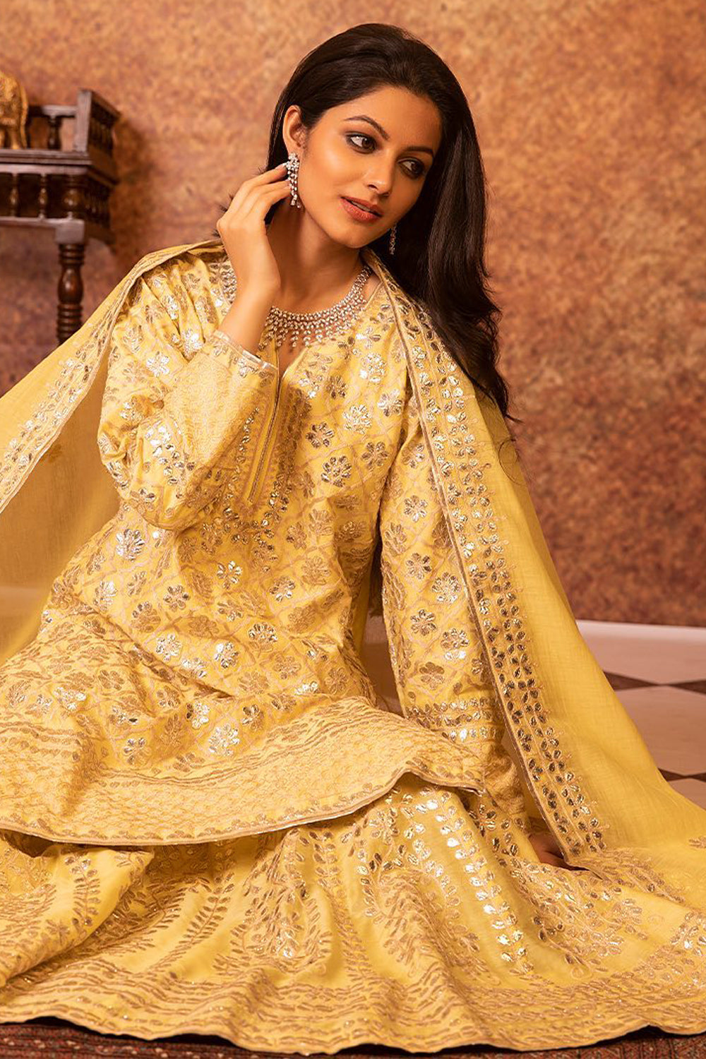 Yellow Embroidered Gharara set