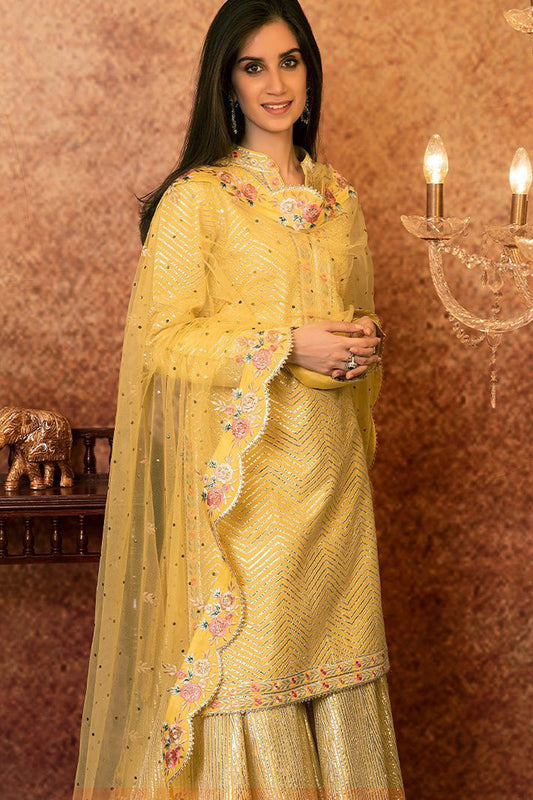 Yellow Embroidered Gharara set