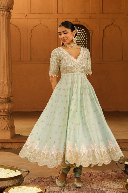 Ankle Length Anarkali with Churidaar and Dupatta