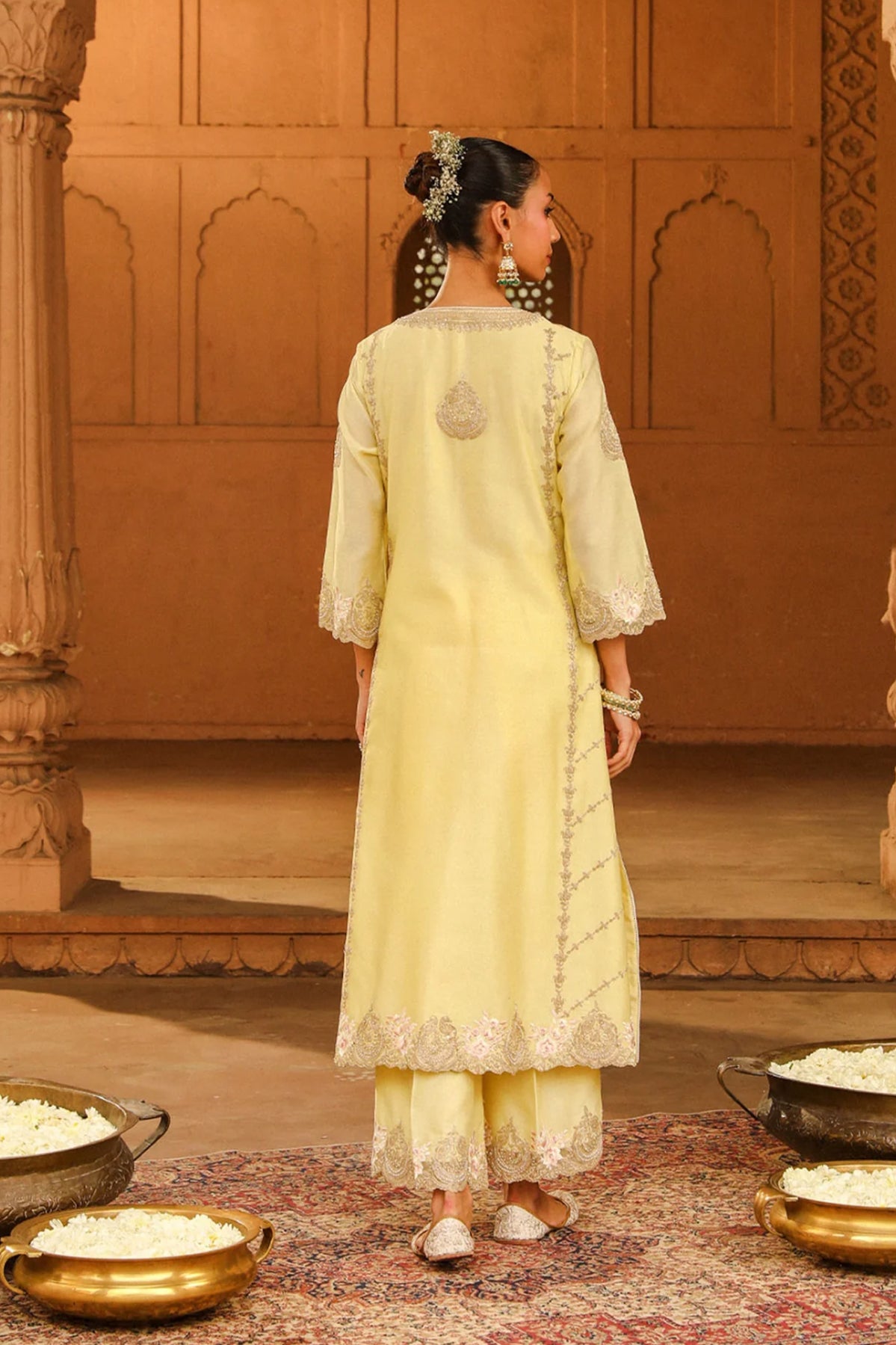 Yusra -  Long kurta with palazzo and dupatta